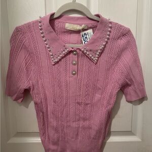 Pink Kids Shirt with Pearl Collar